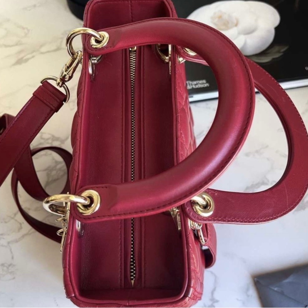 Christian Dior Lady dior medium bag lipstick red lambskin cannage quilted - Picture 5 of 9